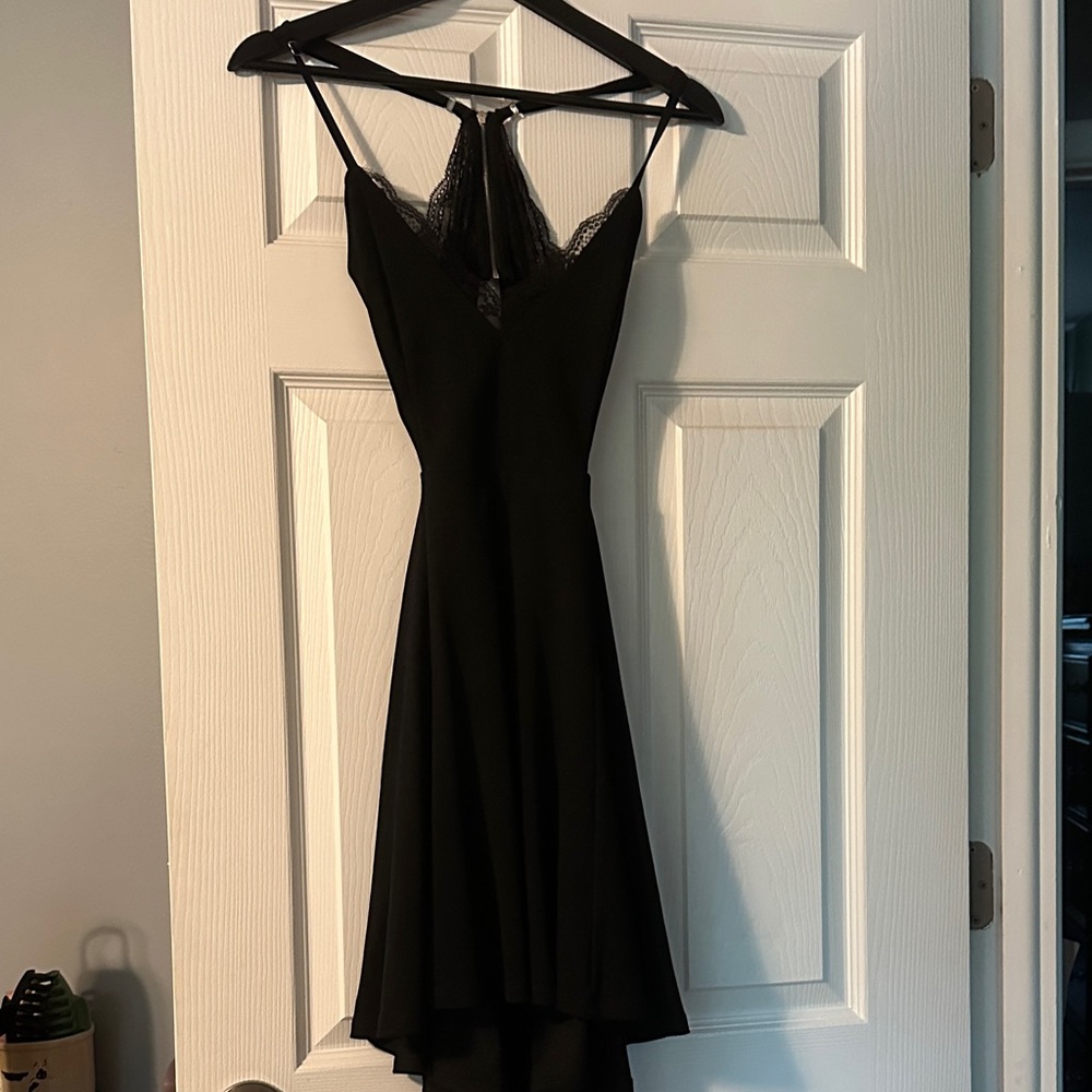 Lulu's Black High Low Dress with Lace Detail